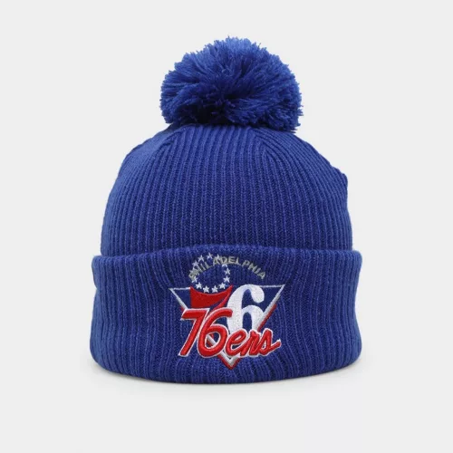NEW ERA NBA '21 PHILADELPHIA 76ERS TIP OFF POM KNIT BEANIE ROYAL BLUE