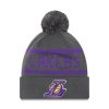 NEW ERA NBA LOS ANGELES LAKERS JAKE CUFF BOBBLE BEANIE HAT GREY