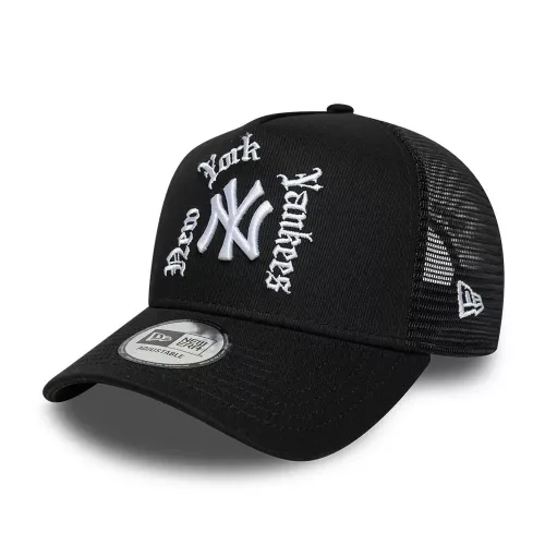 New Era 9FORTY Wordmark Trucker New York Yankees Cap Black ONE
