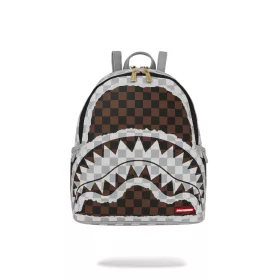 Sprayground Cream And Brown Tear Check Savage Backpack Brown