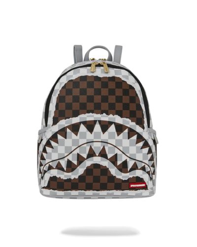 Sprayground Cream And Brown Tear Check Savage Backpack Brown