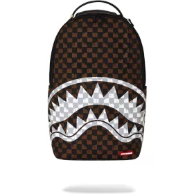 Sprayground Brown And Cream Drip Check Shark Backpack Brown