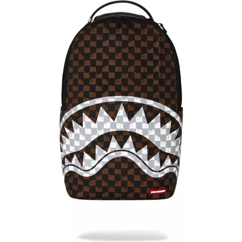 Sprayground Brown And Cream Drip Check Shark Backpack Brown