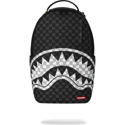 Sprayground Black And White Drip Check Shark Backpack Black