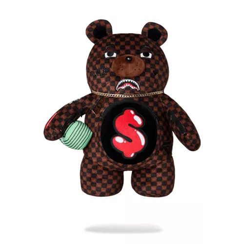 Sprayground Sharks In Paris Wtf Bubble Brown Check Moneybear Backpack Brown