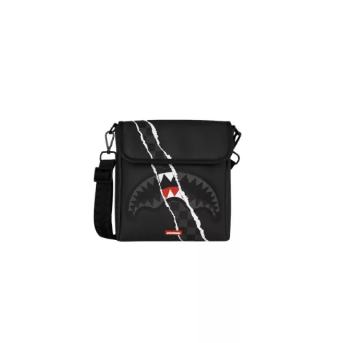 Sprayground Center Rip Revealing Gray Check Messenger Sling Black