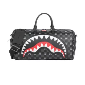 Sprayground Gray Peeking Character Check Large Duffle Black