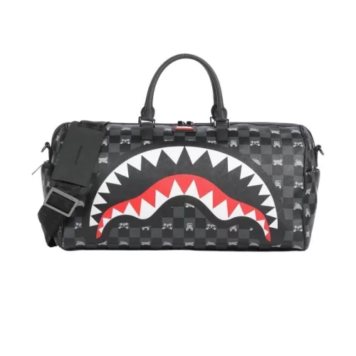 Sprayground Gray Peeking Character Check Large Duffle Black