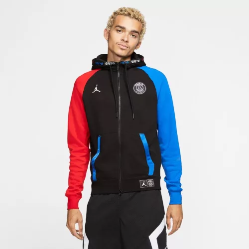 JORDAN PSG BLACK CAT HOODIE BLACK/HYPER COBALT/UNIVERSITY RED