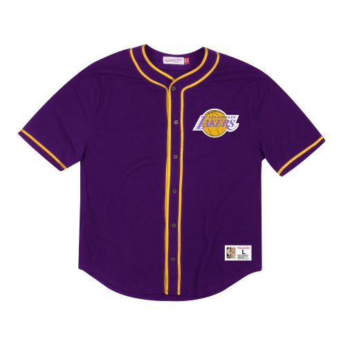MITCHELL & NESS LOS ANGELES LAKERS COTTON BUTTON FRONT SHIRT PURPLE