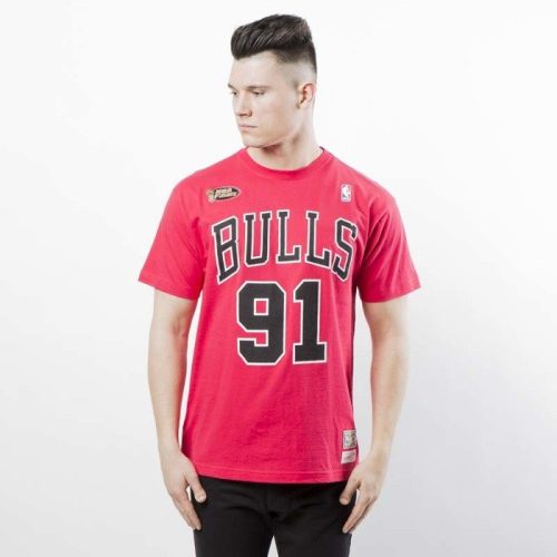MITCHELL & NESS CHICAGO BULLS DENNIS RODMAN NAME & NUMBER TRADITIONAL TEE RED