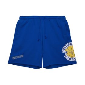   MITCHELL & NESS NBA POSTGAME FLEECE SHORTS VINTAGE LOGO GOLDEN STATE WARRIORS BLUE