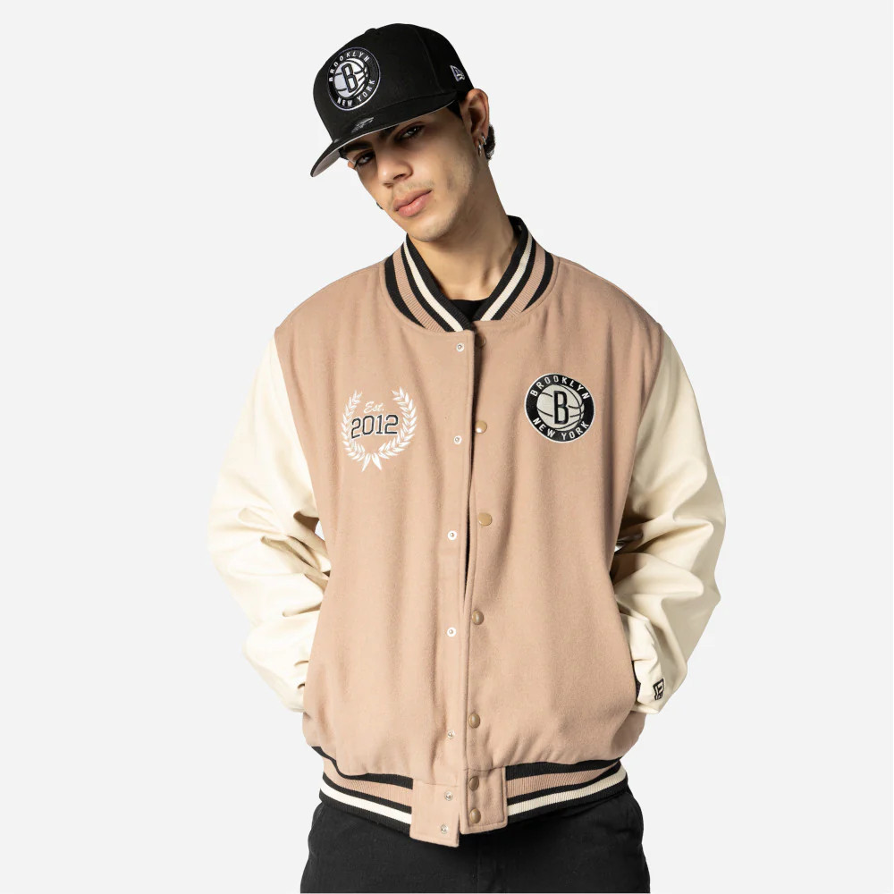 New Era NBA Brooklyn Nets Varsity College Jacket Beige