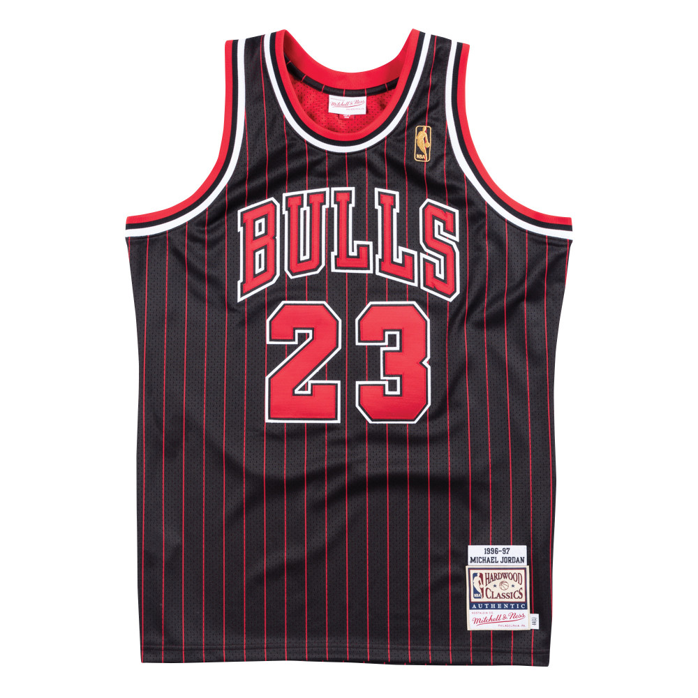 MITCHELL &amp; NESS NBA CHICAGO BULLS 1996 MICHAEL JORDAN #23 AUTHENTIC JERSEY BLACK PINSTRIPE 96