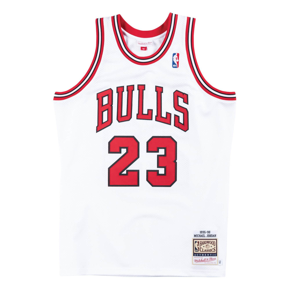 MITCHELL &amp; NESS NBA CHICAGO BULLS HOME MICHAEL JORDAN 95-96'#23 AUTHENTIC JERSEY WHITE