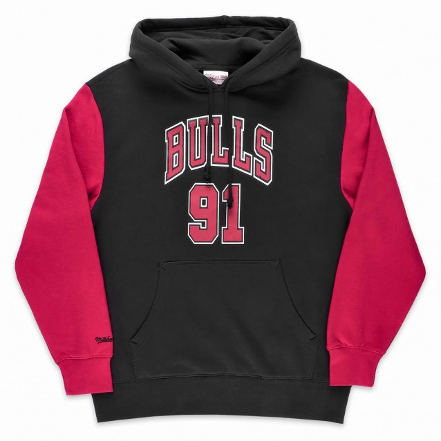 MITCHELL &amp; NESS CHICAGO BULLS DENNIS RODMAN Mens Name &amp; Number Pullover Hoody Black / Red