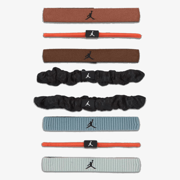Jordan Elastic Sport Mixed Width Hair Ties 8 Pk Red Bark/Team Orange/Black