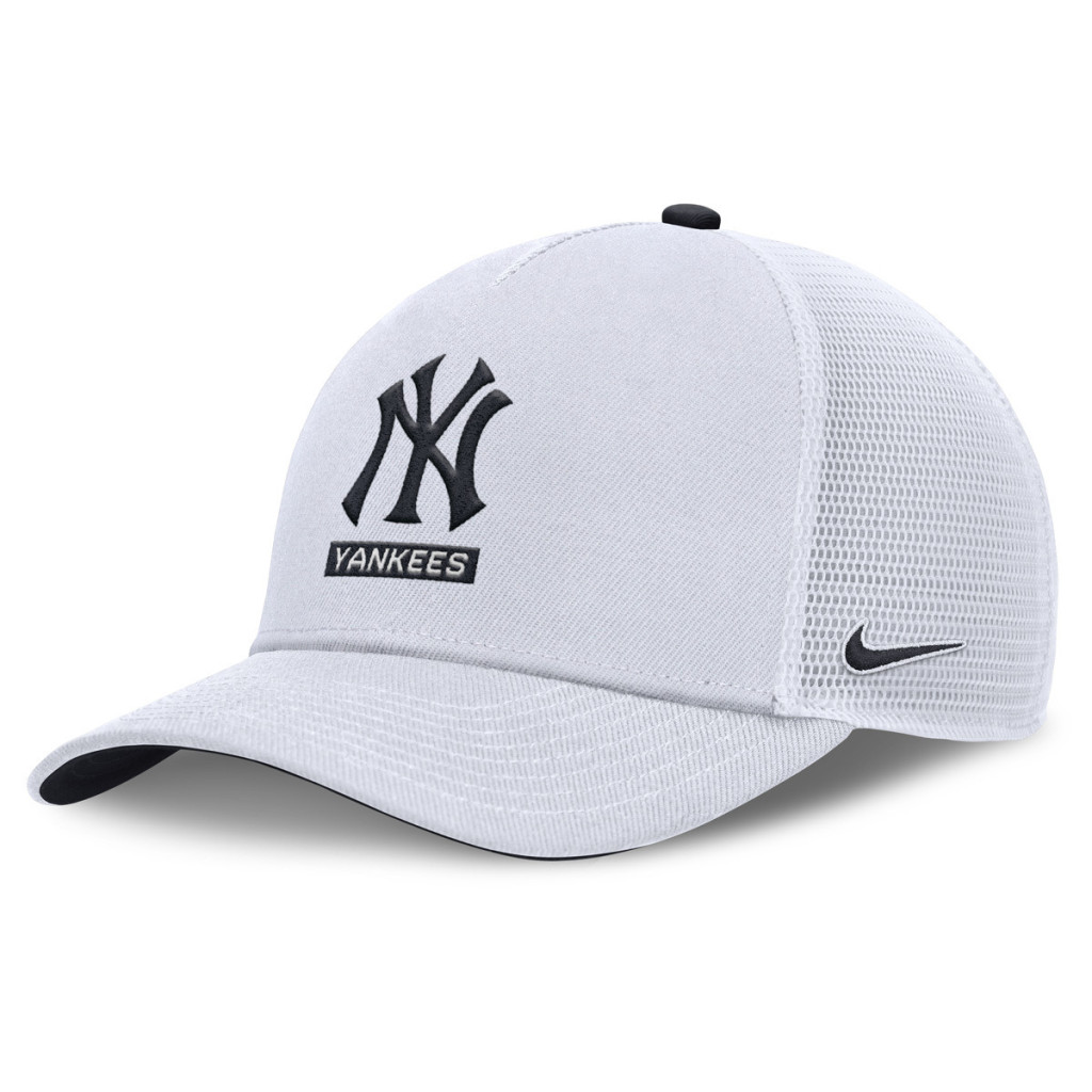 Nike MLB New York Yankees Primetime Dri-Fit Rise Structured 5 Panel Trucker Cap White 10A/Pitch Blue 4FA/White 10A
