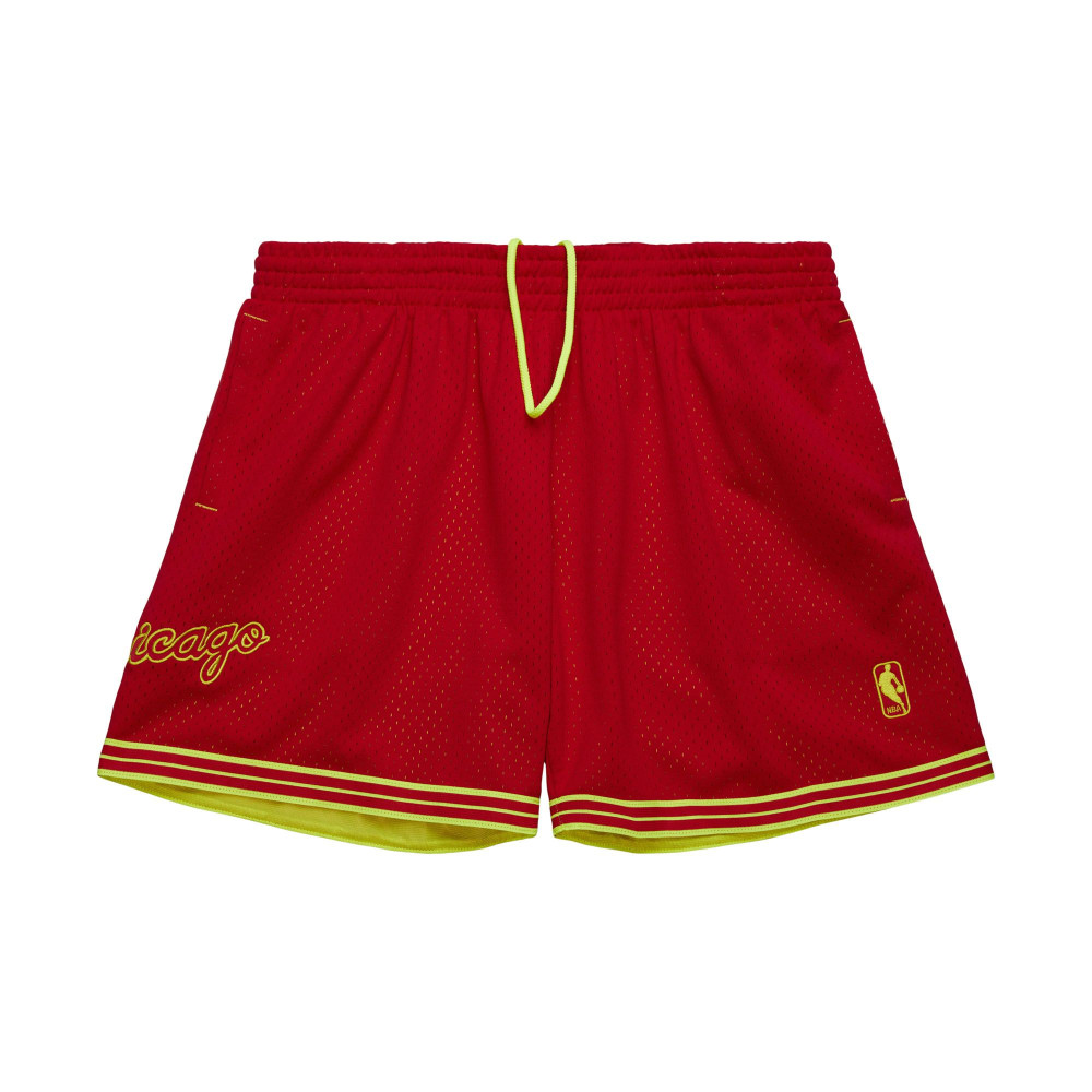 MITCHELL &amp; NESS NBA FASHION NEON MESH SHORTS VINTAGE LOGO Chicago Bulls Scarlet