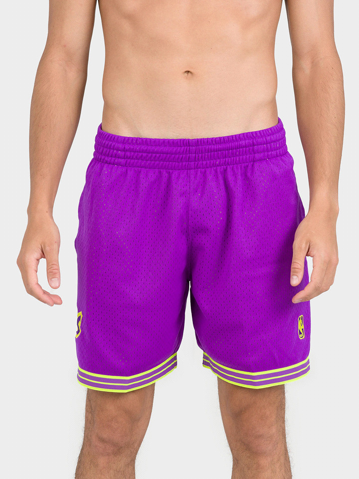 MITCHELL &amp; NESS NBA FASHION NEON MESH SHORTS VINTAGE LOGO Toronto Raptors Purple L