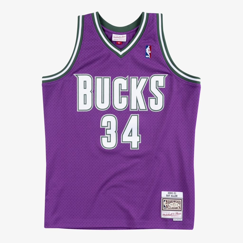 Mitchell &amp; Ness NBA Swingman Road Jersey Bucks 2000 Ray Allen Purple L