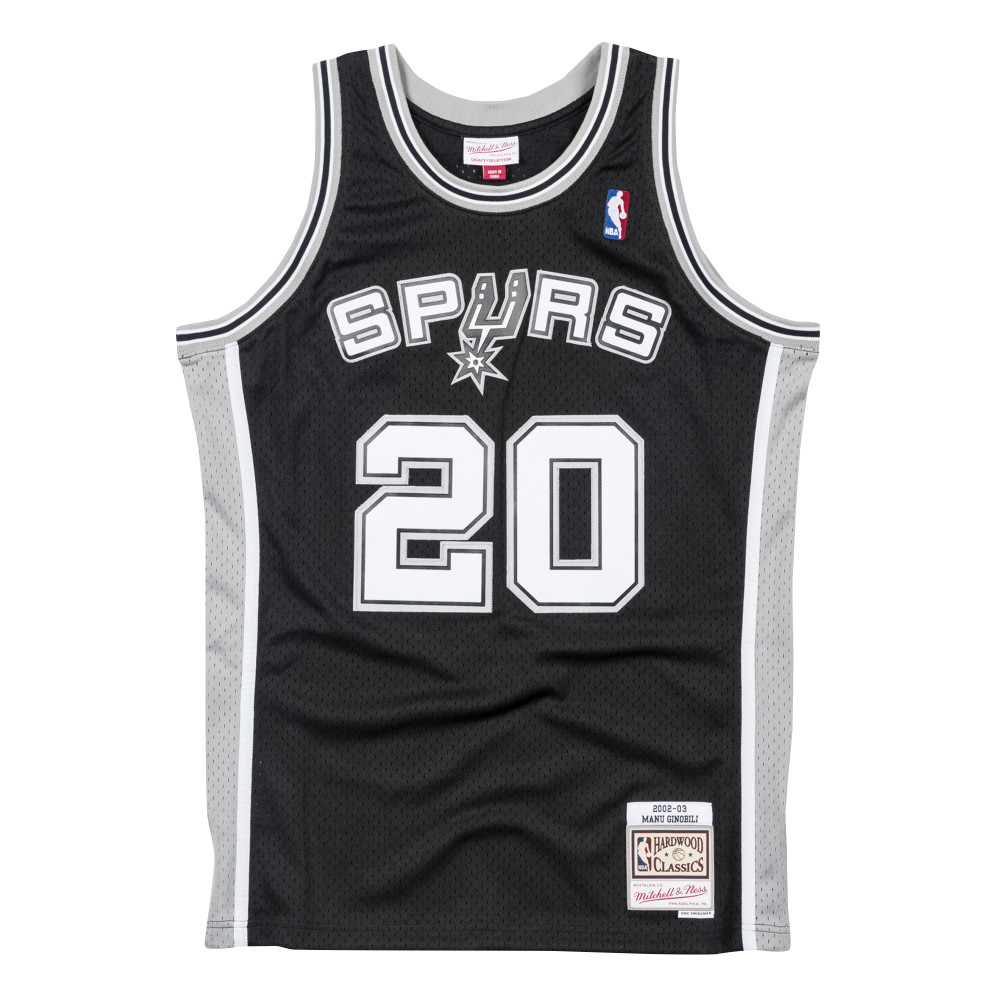 MITCHELL &amp; NESS SAN ANTONIO SPURS MANU GINOBILI #20 SWINGMAN JERSEY BLACK/BLACK M