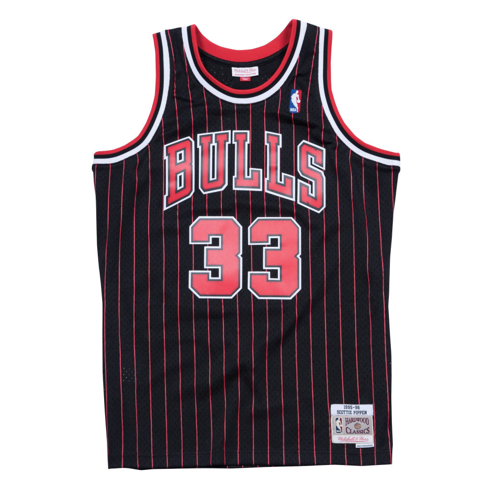MITCHELL &amp; NESS CHICAGO BULLS SCOTTIE PIPPEN 95-96' #33 ALT. SWINGMAN 2.0 JERSEY BLACK PINSTRIPE