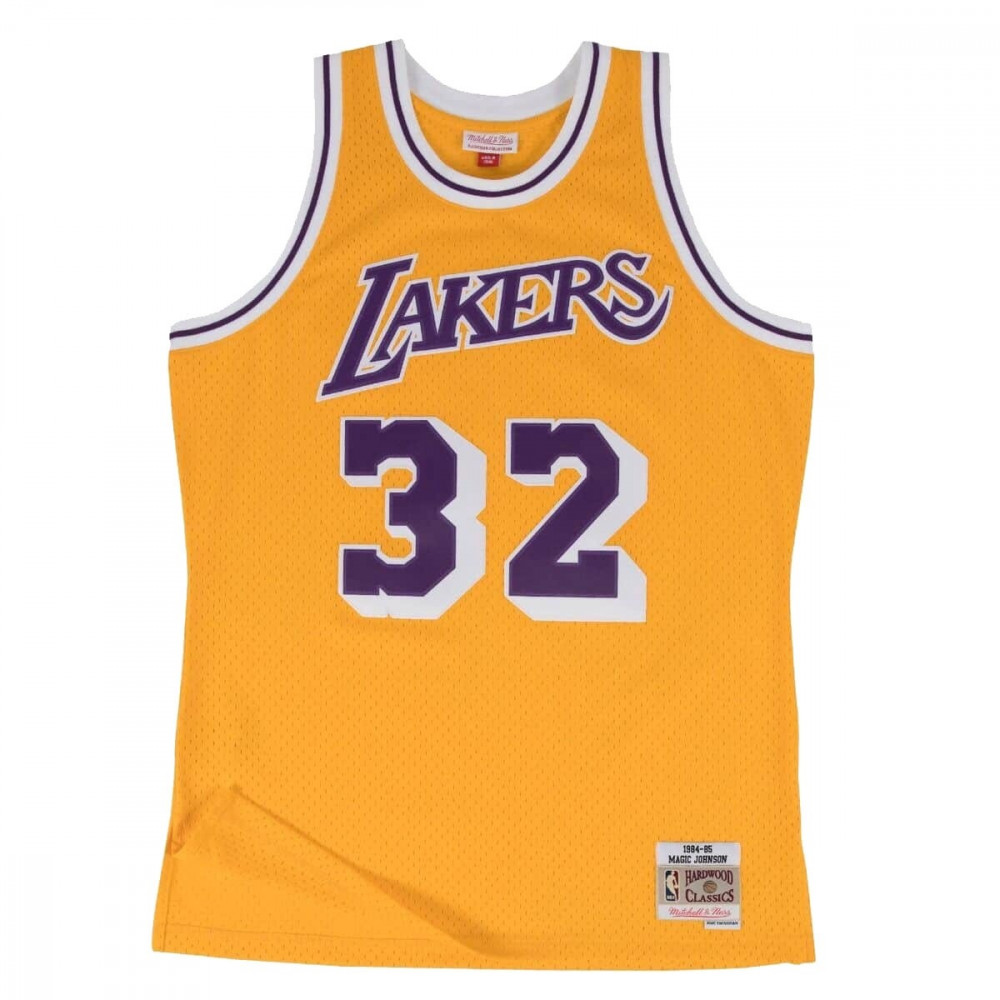 MITCHELL &amp; NESS LOS ANGELES LAKERS MAGIC JOHNSON 84-85' #32 SWINGMAN 2.0 JERSEY YELLOW