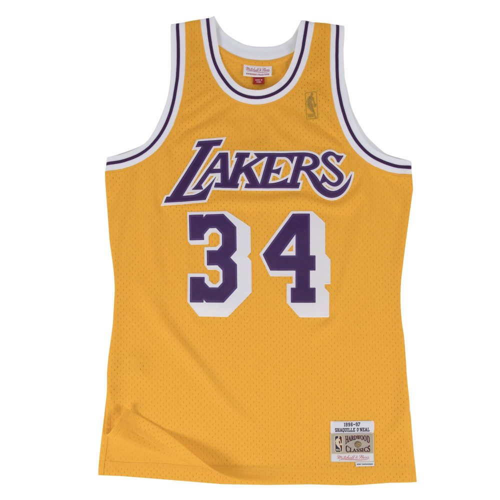 MITCHELL &amp; NESS LOS ANGELES LAKERS SHAQUILLE ONEAL 96-97 #34 SWINGMAN 2.0 JERSEY YELLOW