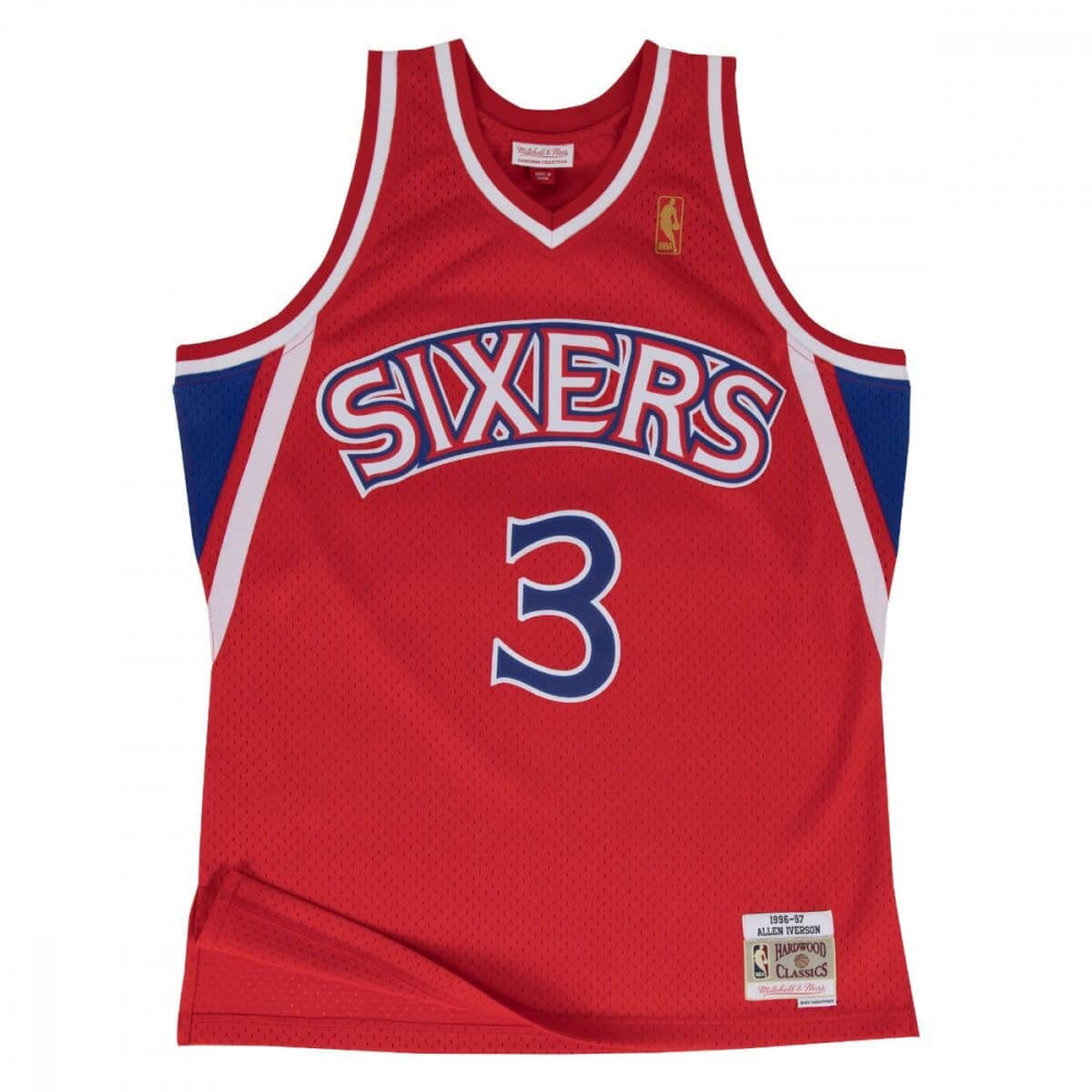 MITCHELL &amp; NESS PHILADELPHIA 76ERS ALLEN IVERSON 1996-97' #3 ROAD SWINGMAN 2.0 JERSEY SCARLET